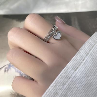French Fashion Exquisite Niche Heart-Shaped Open Double-Layer Ring Cold Feeling Chain Love Fritillary Ring Tide