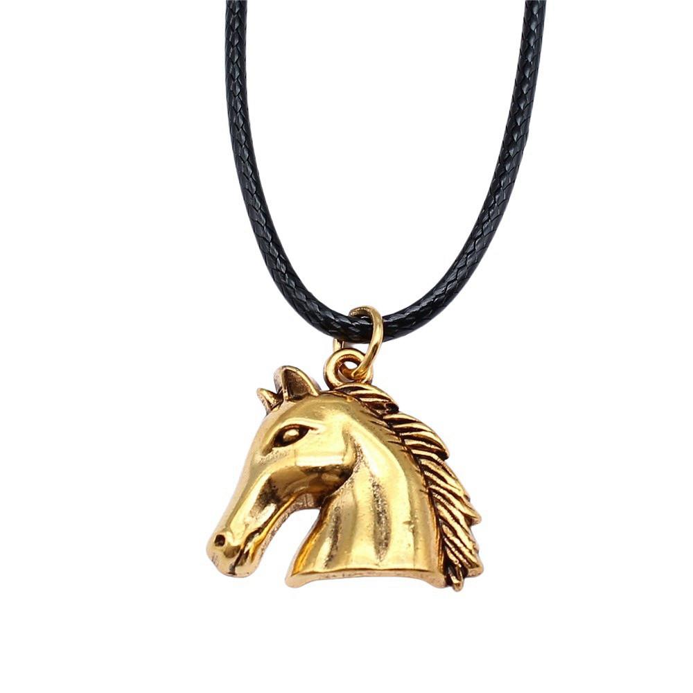 

Running Horse Pendant Elephant Necklace Equestrian Western Jewelry With 45cm Leather Chain A26-1pcs-25x23mm