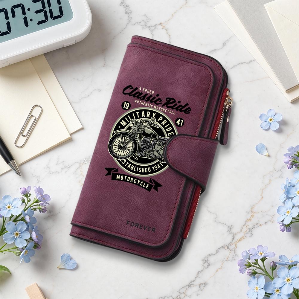Classic Ride Motorcycle Pattern Long Wallet Multi Slot Fashion Portable Purse for Daily Use