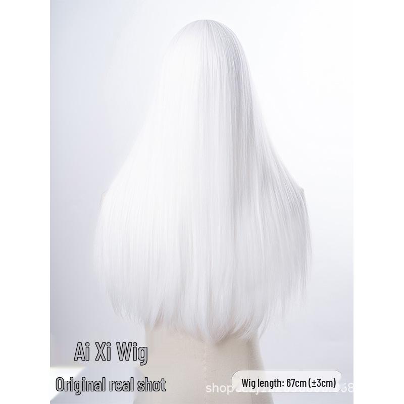 Women's Daily Korean Lolita Style Long Straight White Wig with Bangs