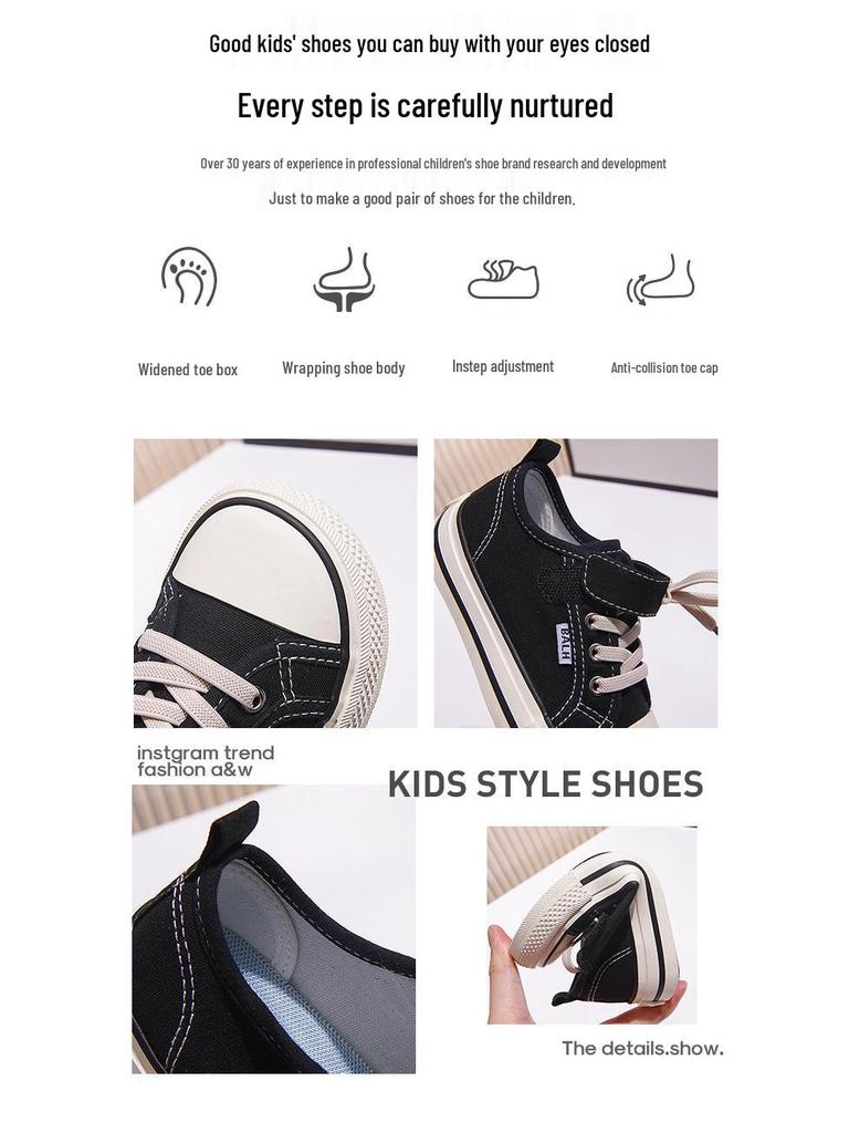 2025 Spring/Autumn Boys' Classic Canvas Shoes with Velcro for Kids - Skate and Kindergarten Shoes, Korean Style