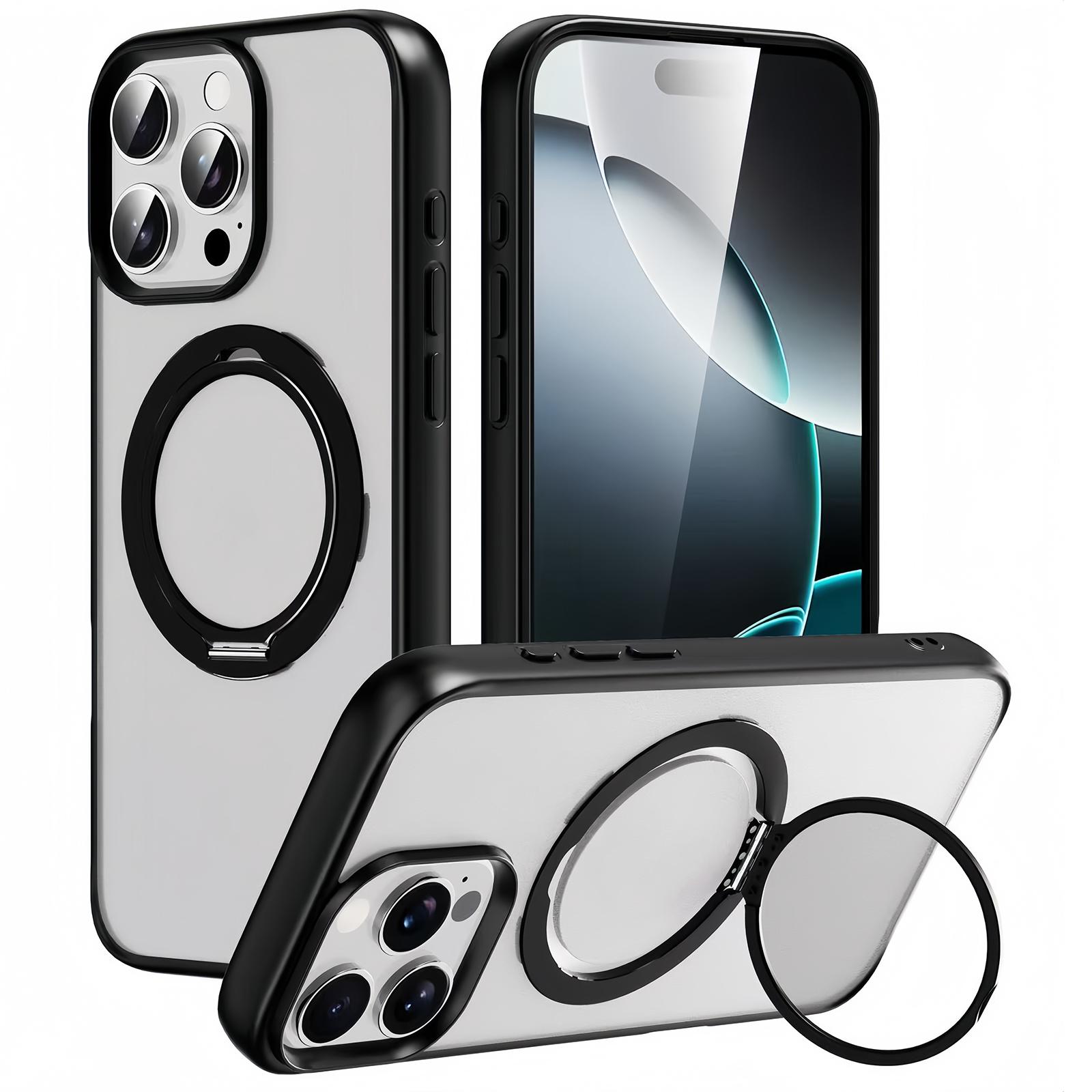 

For iPhone 14 Pro Max Case Compatble with MagSafe Rotating Kickstand TPU+PC Phone Cover Matte Black