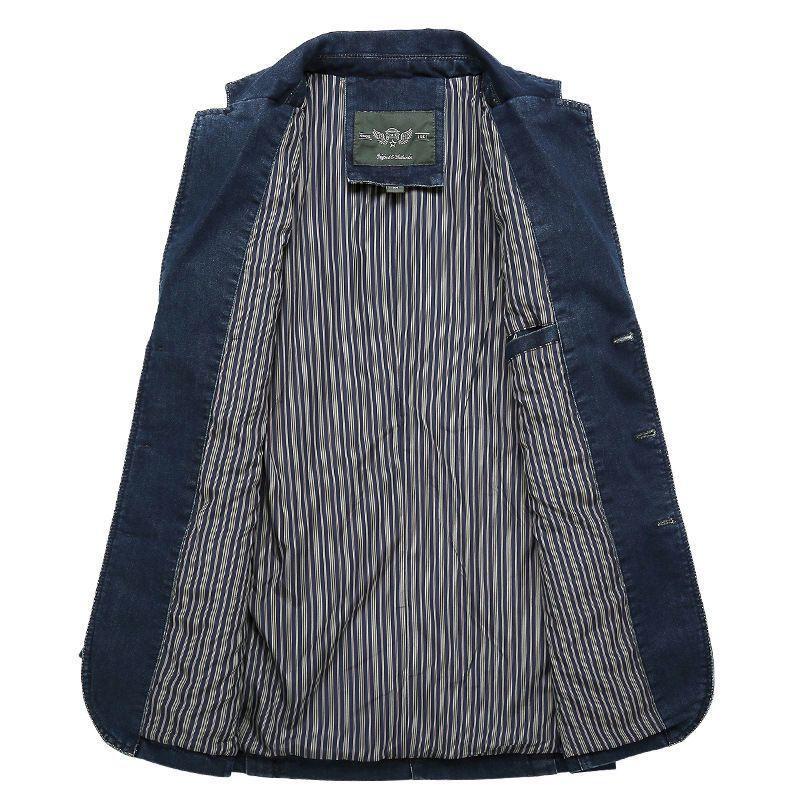 Blazer Uomo In Denim Vintage, Cotone E Poliestere, Slim Fit Casual Elegante Con 3 Bottoni - Giacca Versatile