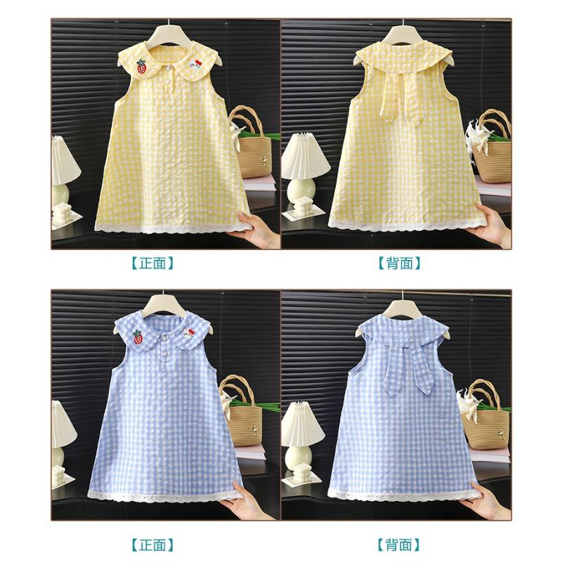 Sweet Doll Collar Sleeveless Summer Girls Dress Kids Children Casual Clothing