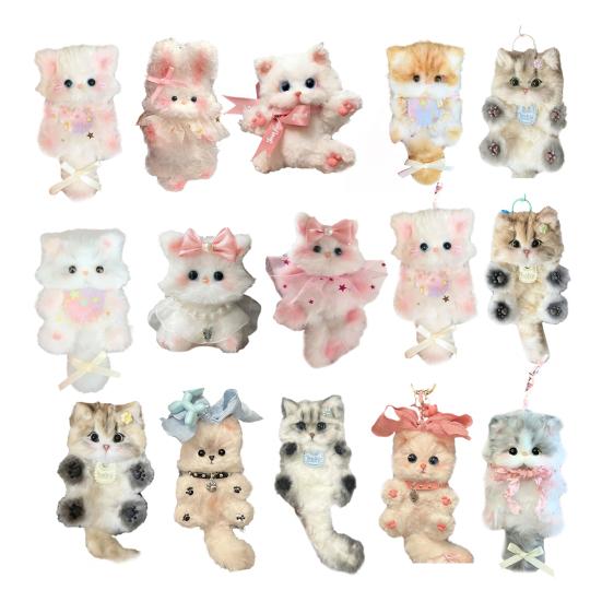 DIY Kitten Keychain Kit Fluffy Cat Plush Toy Craft with Step-by-Step Tutorial Soft Materials Pack for Handmade Bag Charm Cute Gift for Kids Adults