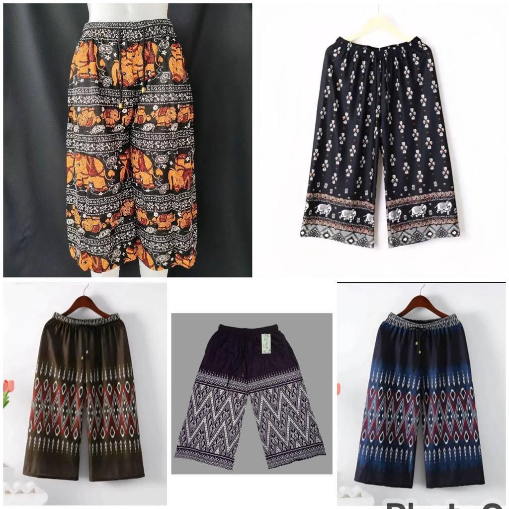 Long Loose Leg Elephant Pants Adjustable Elastic Waistband Strap Women Men Unisex Print Thailand Casual Streetwear Beach Summer Bohemian Retro Vintage