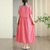 Short sleeve Plus size Cotton linen vintage plaid new in dresses for women casual loose long summer dress