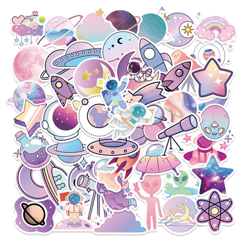 50Pcs Cartoon Purple Gradient Planet Graffiti Helmet Water Cup Diy Waterproof Pvc Children'S Toy Reward Sticker