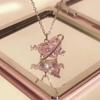 2023 Crystal Zircon Bow Knot Heart Pendant Necklaces Y2K Pink Heart Ladies Girls Fashion Elegant Clavicle Chain Women Jewelry