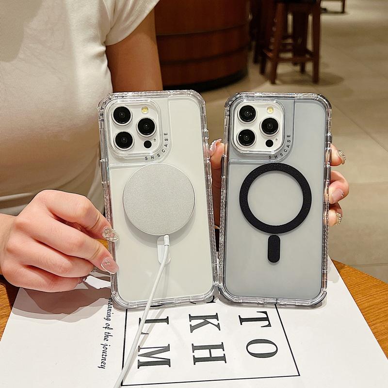 

Для iPhone 15 Pro Max 14 Plus Samsung S24 Ultra Чехол Гибридный ТПУ Магнитный для Magsafe Прозрачный противоударный бампер Защитный чехол для телефона iPhone 15 серый