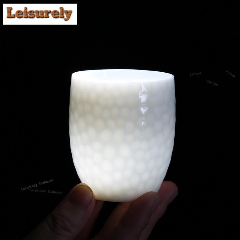 111ml Sheep Fat Jade Porcelain Honeycomb Teacup Antique Tea Bowl Tea Pair Tea-tasting Meditation Cup Jianzhan Master Cups Cafes