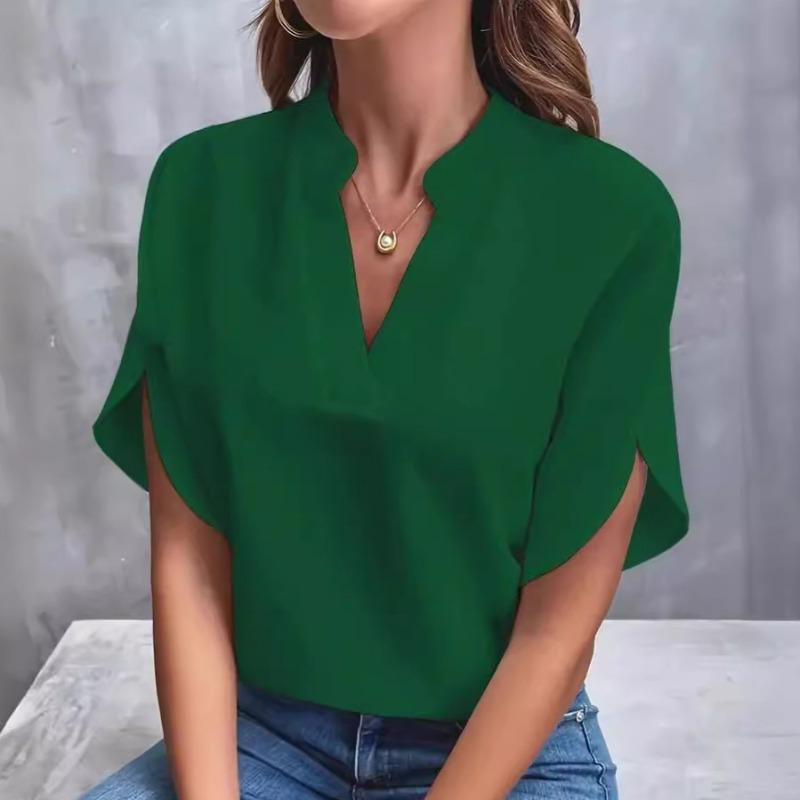 HNXC Camicette e camicie da donna con scollo a V, maniche corte, stampa tinta unita estiva casual alla moda XXL verde