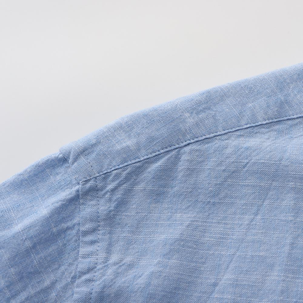 Cămașă Casual cu Mânecă Lungă Slim Fit pentru Bărbați - Amestec Respirabil și Moale de Bumbac și In pentru Primăvară/Vară, Guler cu Nasturi și Buzunar la Piept Stâng