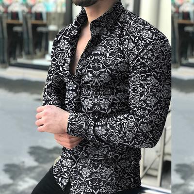 Męska koszula z długim rękawem w kwiaty męska bluzka na co dzień koszule letnie jesienne koszule męskie najlepsze ubrania