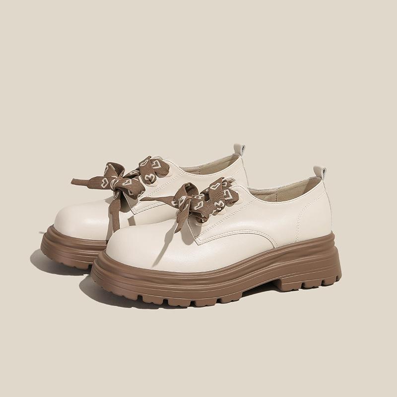 Bow Lace Up Oxford Shoe Style College Small Leather Shoes Female Students Platform Thick Heel Single Shoes