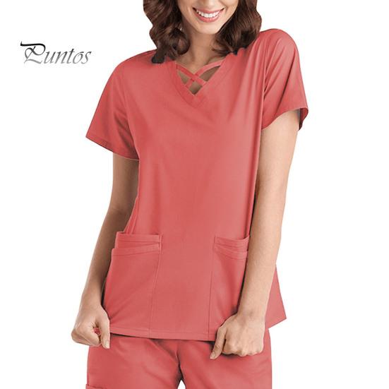2st/set Unisex sjukhusuniformset V-ringad kortärmad fickor Toppar Elastiska midjebyxor Snabbtorkande sjukhustandvårdsskrubbuniformer