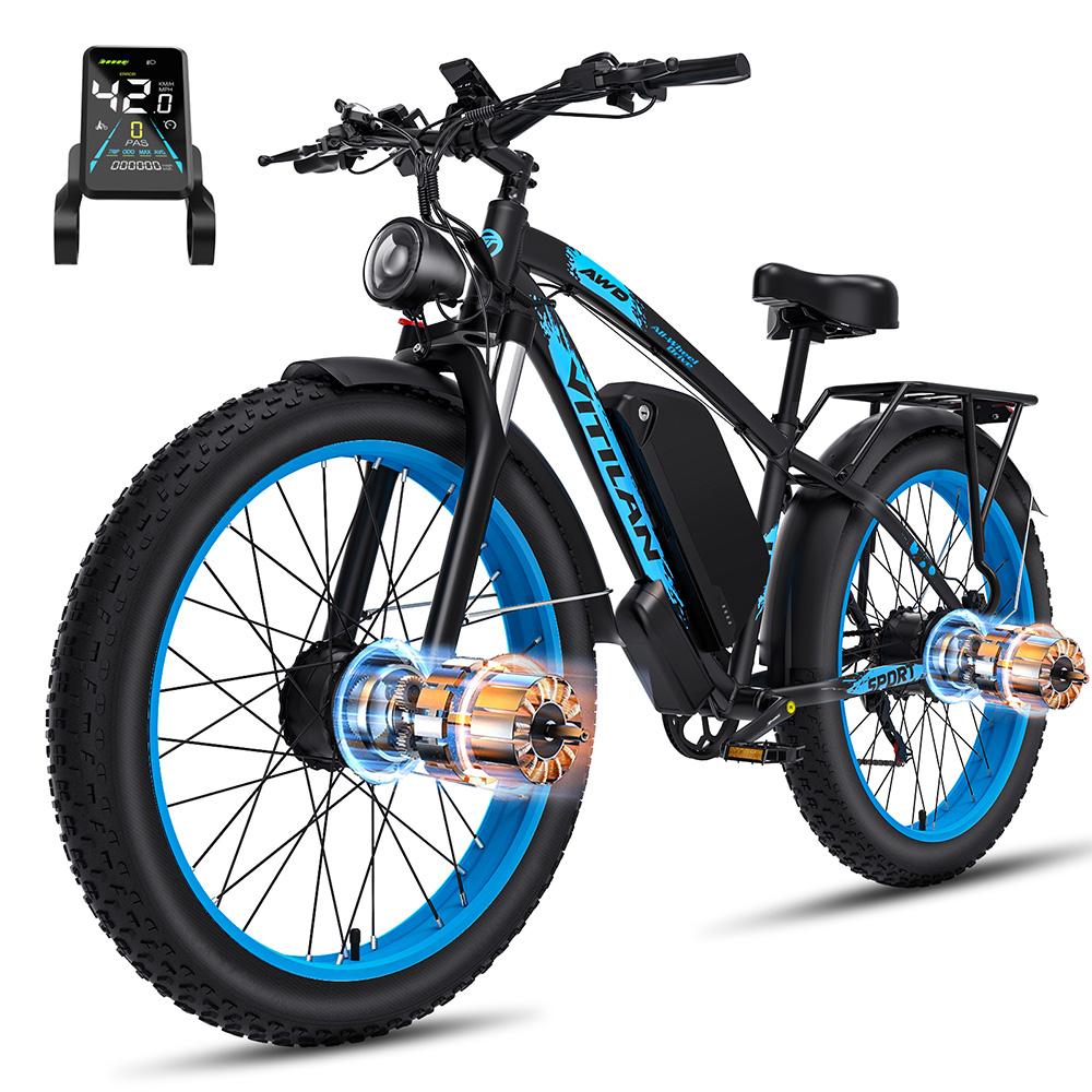 Elektrofahrrad für Erwachsene Vitilan H5 1000W x2 Motor LCD-Display 52V 25AH Shimano 7-Gang All-Terrain E-Bike Maximale Zuladung 150kg Blau