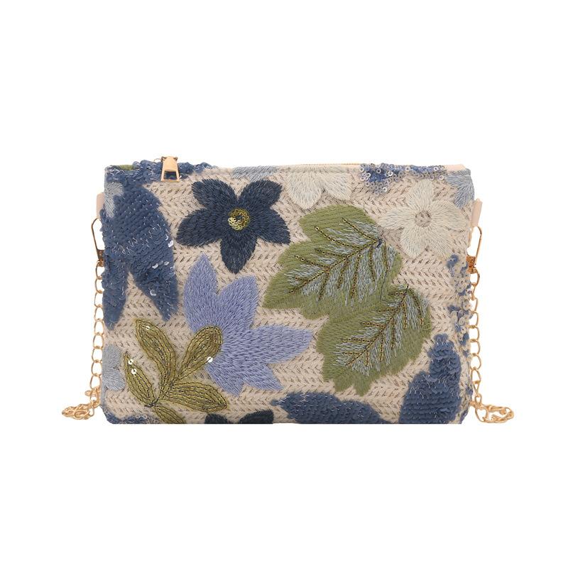 

Woven clutch bag 2025 new women s bag embroidered sequined envelope bag European and American niche straw bag синий