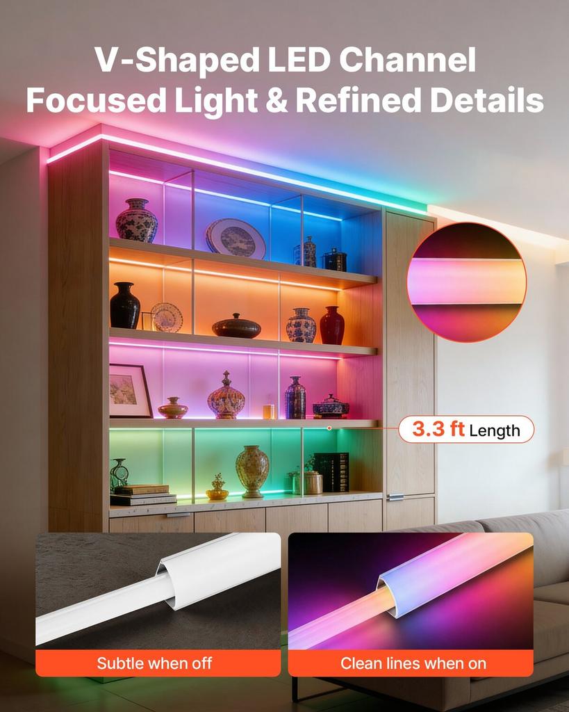 20-Pack 3.3 ft/1M V Shape LED Aluminum Channel, with Milky Cover, End Caps and Mounting Clips, Aluminum Profile for LED Strip Light Installations,
