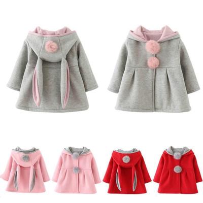 Baby Boys Girls Cartoon Rabbit Ear Hooded Jacket Warm Coat Outerwear Kids Tops