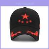 Stylish Red Baseball Cap With Star Embroidery For Men And Women Summer Sun Protection