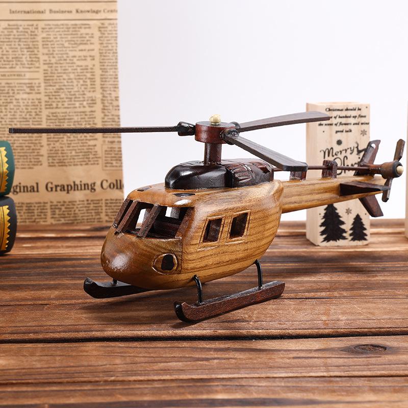 Retro Wooden Airplane Model Ornament - Handcrafted Desktop Decoration