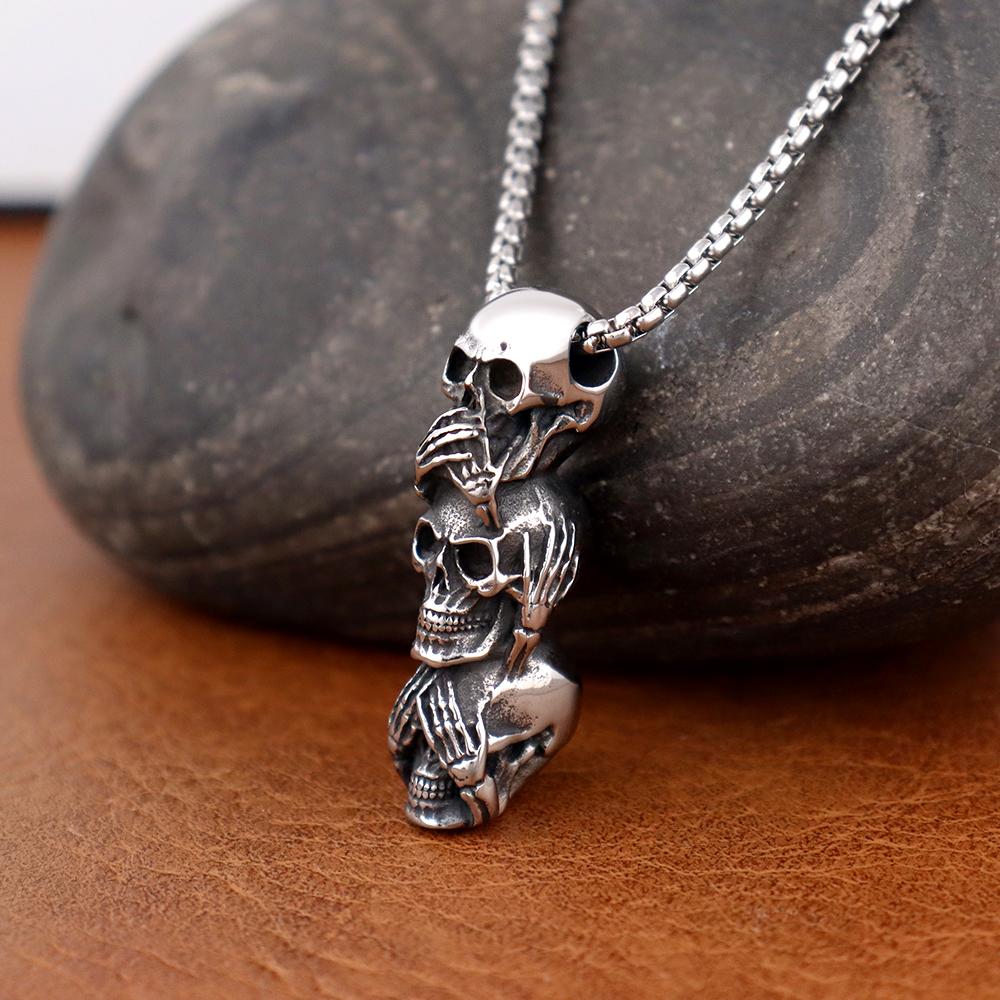 Vintage Design Skull Pendant Chain Punk Hip Hop Skeleton Necklace for Men Biker Amulet Stainless Steel Jewelry Gift