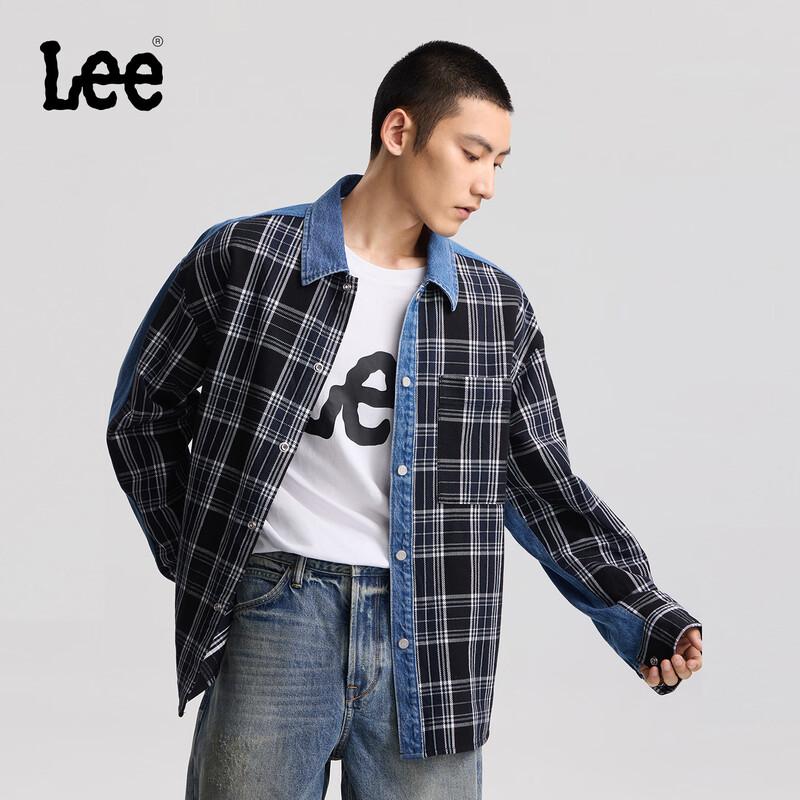 Lee Men s Plaid & Denim Patchwork Long Sleeve Shirt L
