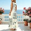 Floral U-Neck Sleeveless Maxi Dress,Comfortable Fresh Style for Beach Vacation,Daily Wear & Travel Photos