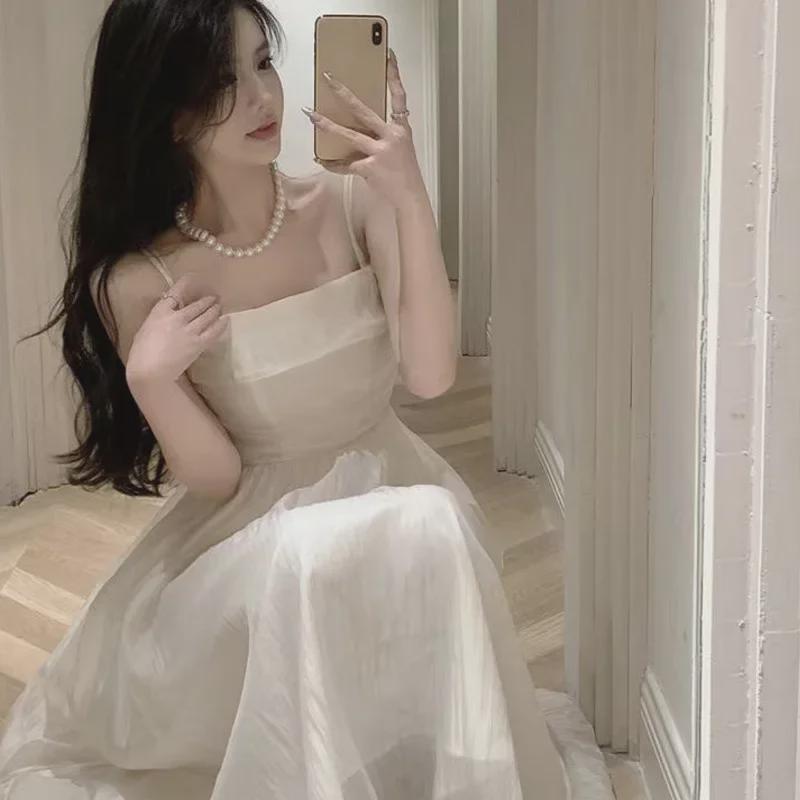 Damen Sommer 2024 Französischer Palaststil Slim Trägerkleid - Süß, Elegant und Lang.