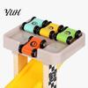 STEM Activity for Kids Wooden Ramp Racer Car Toy, 4 Numbered Mini Cars And Parking Lot Interactive Parent Child Play Design, Development Hand-eye