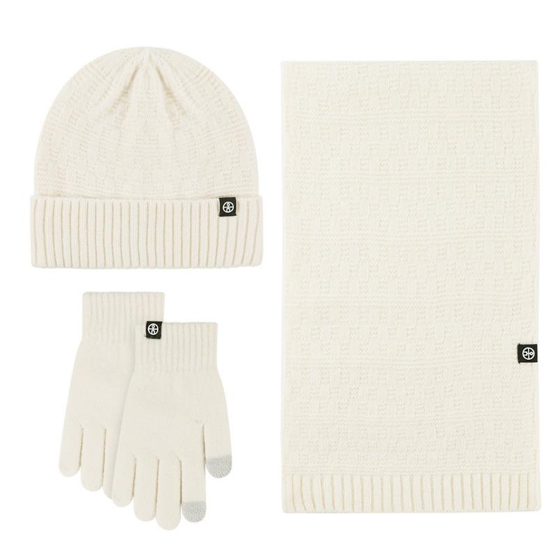 Autumn and winter unisex knitted three-piece hat outdoor cycling windproof warm hat scarf three-piece set