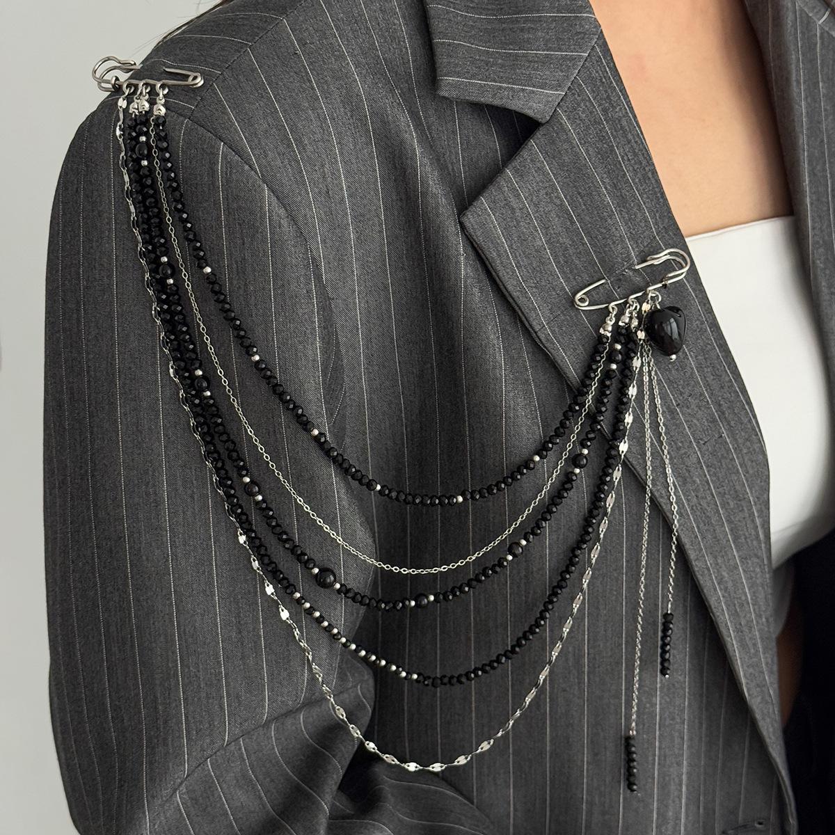 

Punk Hip Hop Long Crystal Brooch for Women Fashion Multi-layer Beaded Tassel Chain Lapel Pin Accessory Trendy Jewelry