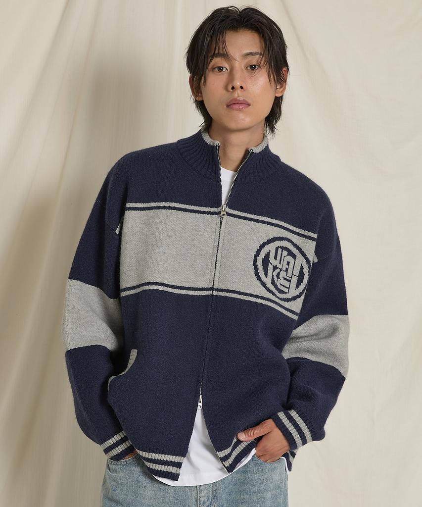Waikei Colorblock Logo Zip-Up Cardigan Navy