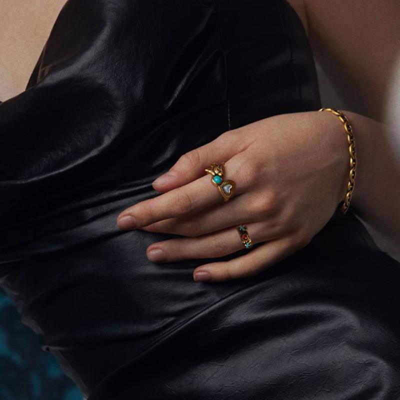 Vintage Inspired Geometric Heart Bird Ring For Women Stylish Adjustable Copper Accessory