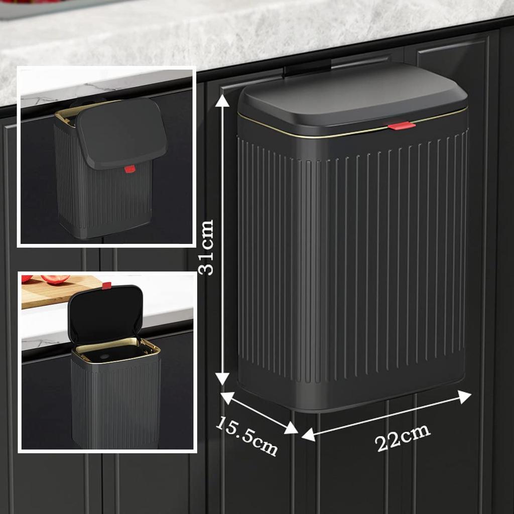 Wall Hanging Trash Can with Lid 8L Kitchen Cabinet Trash Can Stainless Steel Hanging Trash Can with Inner Bucket Kitchen Trash Can (White)