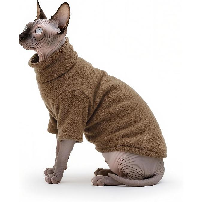 Idepet Sphynx Cat Warm Turtleneck Sweater Hairless Cats Shirt Pullover Kitten T-Shirts Thick Soft Fleece Clothes Cute Outfit Coat Pajamas for Cats