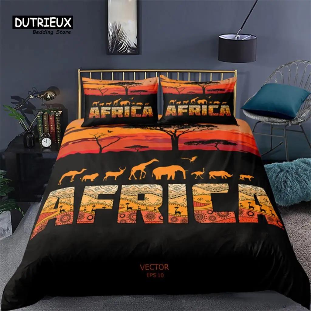 Egyptian Bedding Set Exotic Tribal Retro Theme Ancient Egypt Civilization Characters Duvet Cover Boho Animals Floral Pillowcases