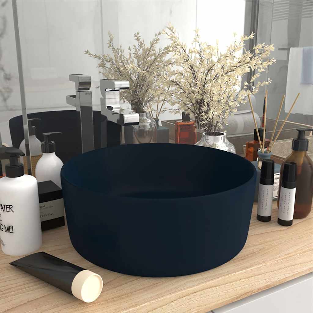 Luxurious Round Wash Basin Matte Dark Blue 40 X 15 Cm Ceramic