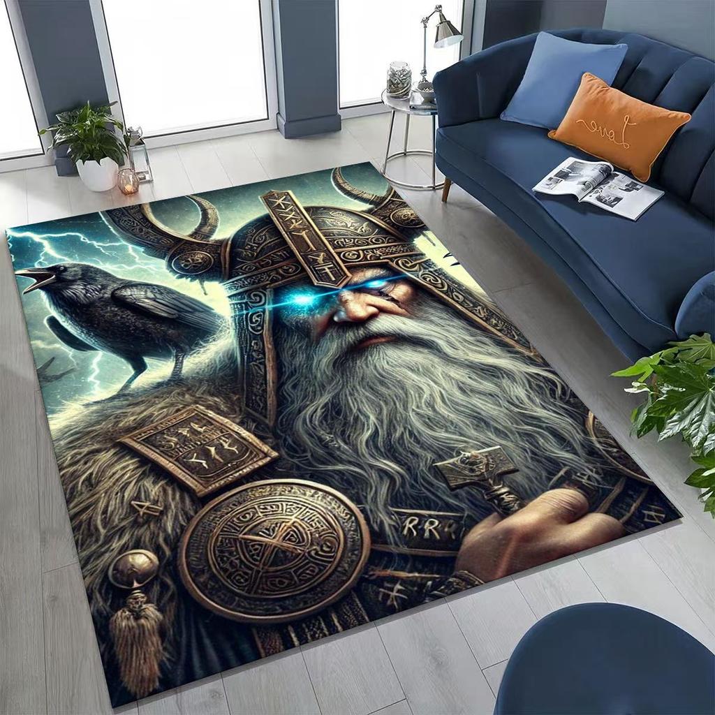 Nordic Viking Warrior Symbol Valhalla Valknut Rune Moto Rug for Bedroom Living Room Sofa Home Doormat Decor,Non-slip Floor Mat