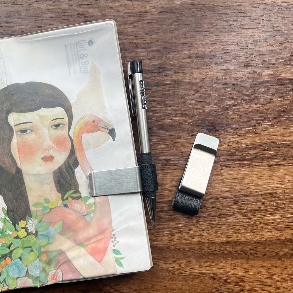 Metal Pen Holder Notebook Leather Retro Notebook Pen Holder Pen Loop with Clips for Journal Notebook Planner Clipboard Office Pocket Calendar