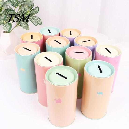Contenant à monnaie peu encombrant Tirelire en métal Grande capacité Design motif animal Compact pour enfants Cylindrique Outil d'épargne et de gestion financière