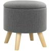 Round Pouf Footstool Stool with Storage Chest Wooden Legs Modern Design Grey