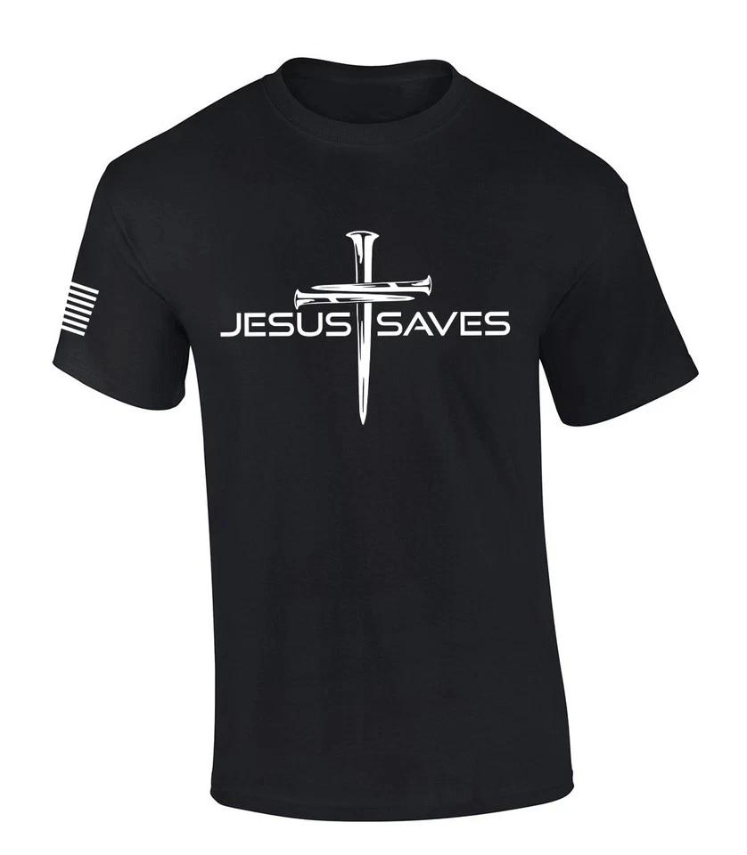 

Mens Christian Shirt Nail Cross Jesus Saves Short Sleeve T-shirt Graphic Tee M