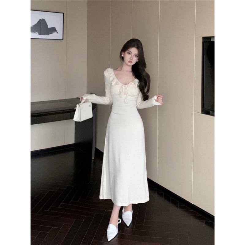 Ji lotus leaf edge strap long dress new hip wrap dress women s pink skirt S