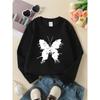Girls' Round-Neck Hoodie | White Butterfly Splash Pattern Print, Machine Washable, Spring and Autumn