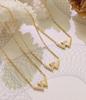 Korean Trendy Rhinestone 'W' Pendant Necklace in 18K Gold-Plated Titanium Steel