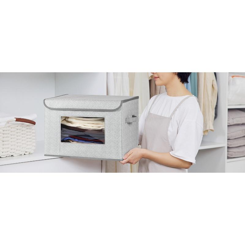 large foldable stackable storage box with lid, closet storage bag and basket suitable for home, office, bedroom