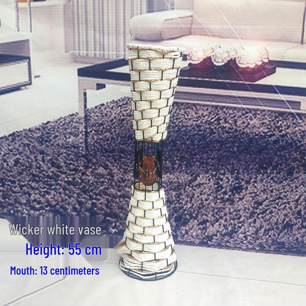 Nordic Large Resin Rattan Vase for Dried Flowers - Ceramic Look, Iron Art Floor Decoration.