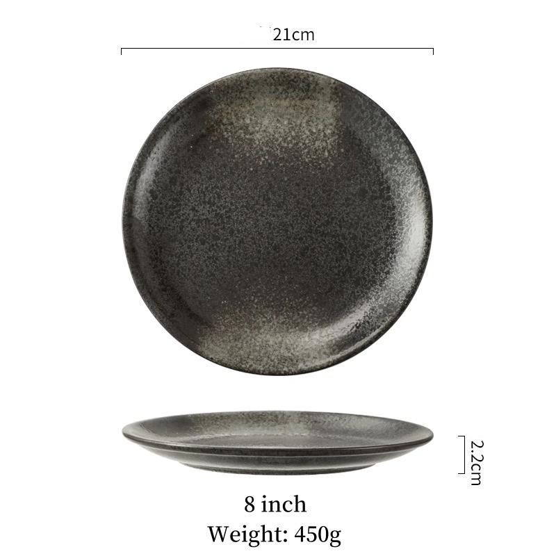 Multifunction Black Ellipse Circle Dinner Plate Under-Glazed Ceramic Dessert Tray Steak Pasta Dish Dinnerware Microwave Safe